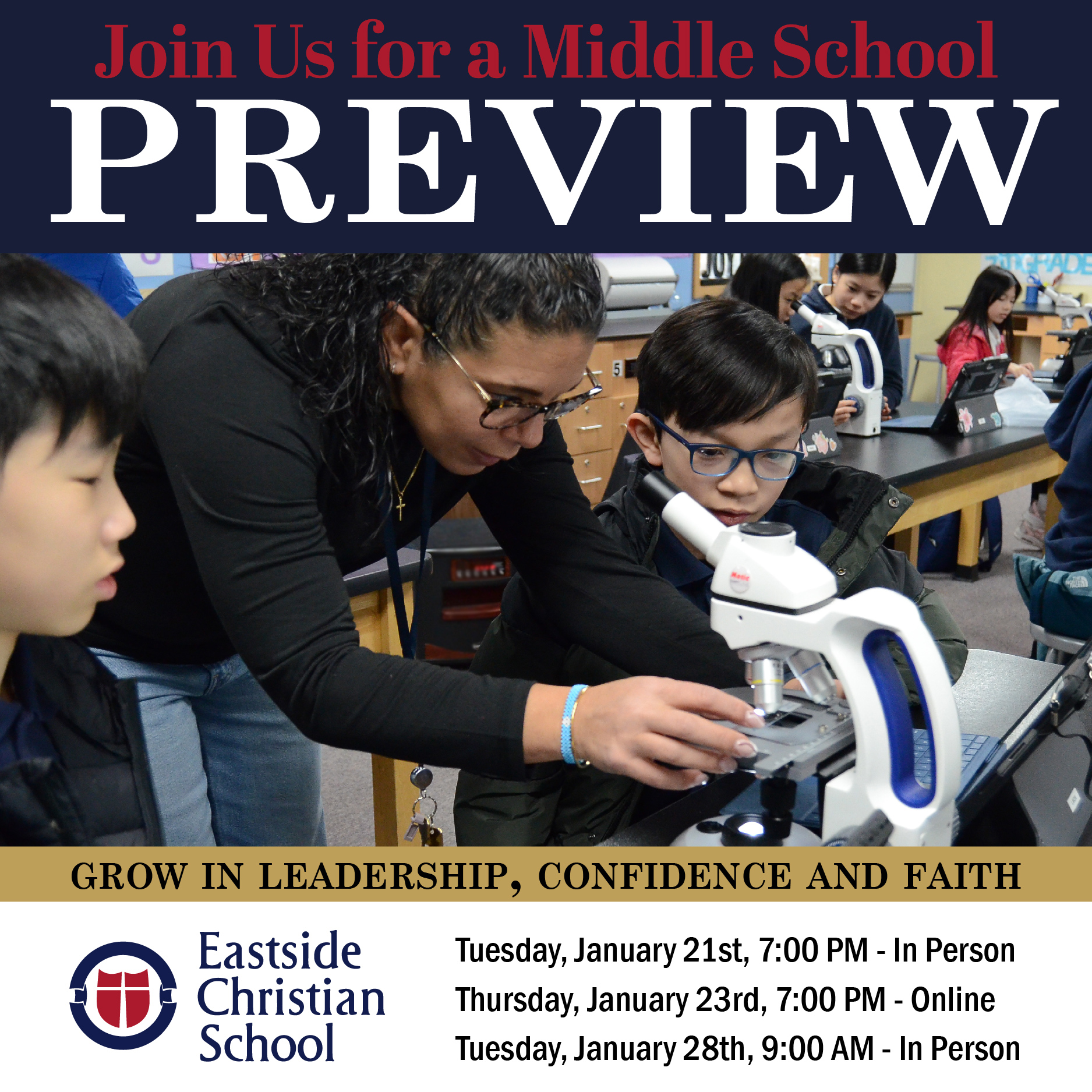 Middle School Preview 2024-25 ads, 3 day design insta