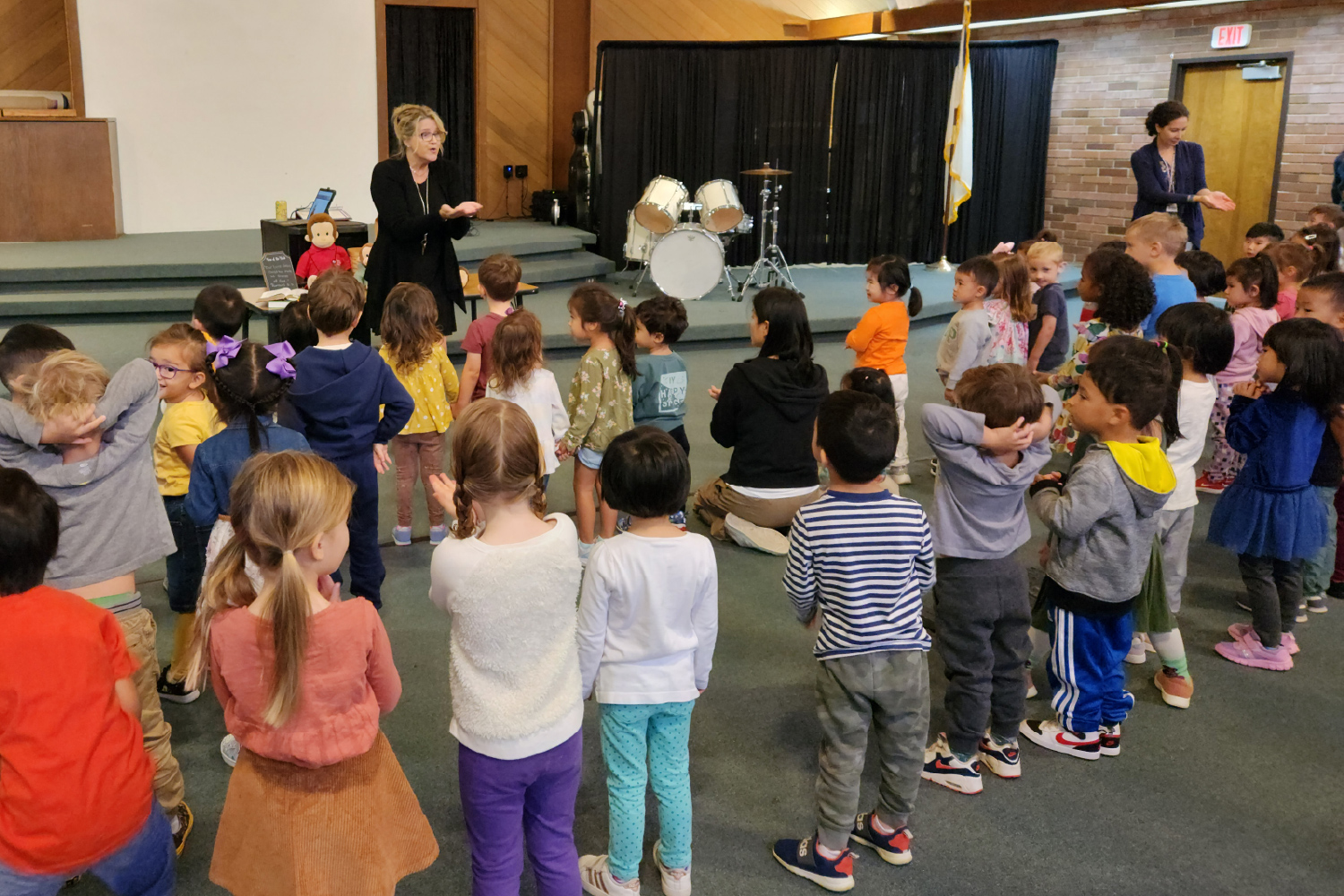 Preschool chapel allows our preschool and preK students to hear Bible stories and sing together weekly.